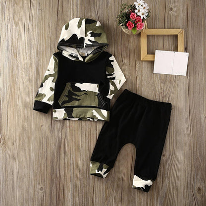 Infant Baby Boys 2 Pieces Clothes Set Camouflage Print Hoodie Tops + Long Pants Toddler Winter Outfits