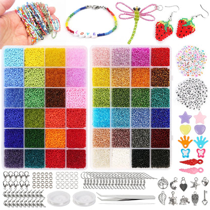 2Mm Glass Seed Beads Bracelet Jewelry Making Kit for Kids, 40000 Ct, DIY Craft Girls Gifts