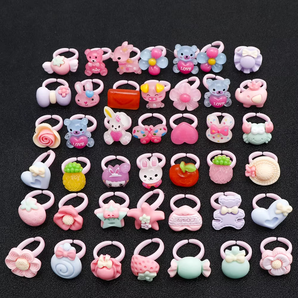 20Pc Love Cute Sweet Kids Rings Design Flower Animal Children Jewelry Fashion Multicolor Ring Girls Gifts Princess Suit Kinds