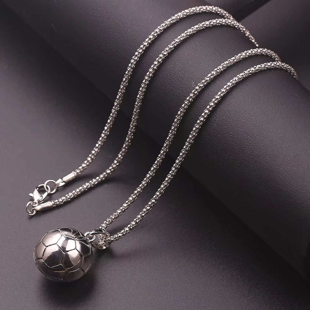 Europe Fiery Soccer Pendant Necklace Sports Football Sphere Jewelry for Fans Team Victorious Prize Mens Boy Children Gifts 60 Cm