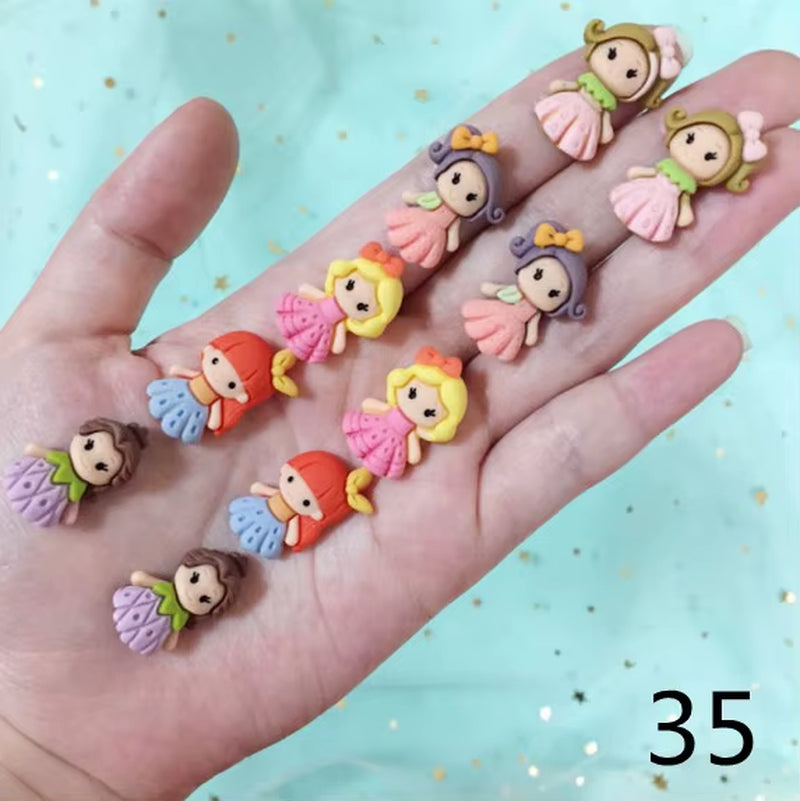 10Pcs/Set Mixed Styles Lot Ovely Cartoon Children Jewelry Baby Girl Earrings Kids Ear Clip on Pierced Alloy Painless Earrings