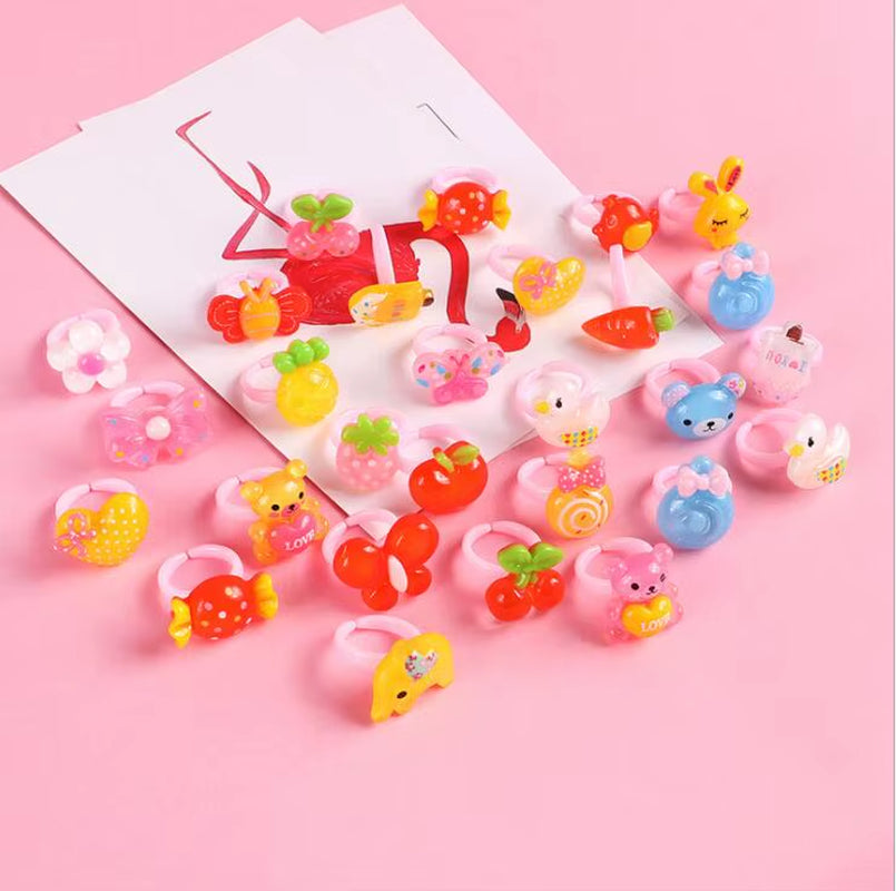 12Pcs Ring for Children Jewelry Fashion Colored Multicolor Ring Cute Girls Gifts Lovely Fruit Scrub Animal Princess Suit Kinds