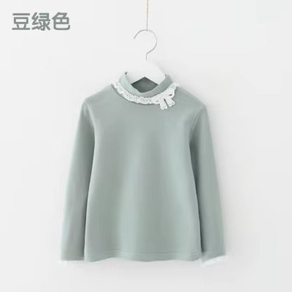 2024 Spring Autumn 3 4 5 6 7 8 10 12 Years Children'S Clothing Princess Bowtie Basic Blouse Kids Baby Girls Long Sleeve T-Shirt