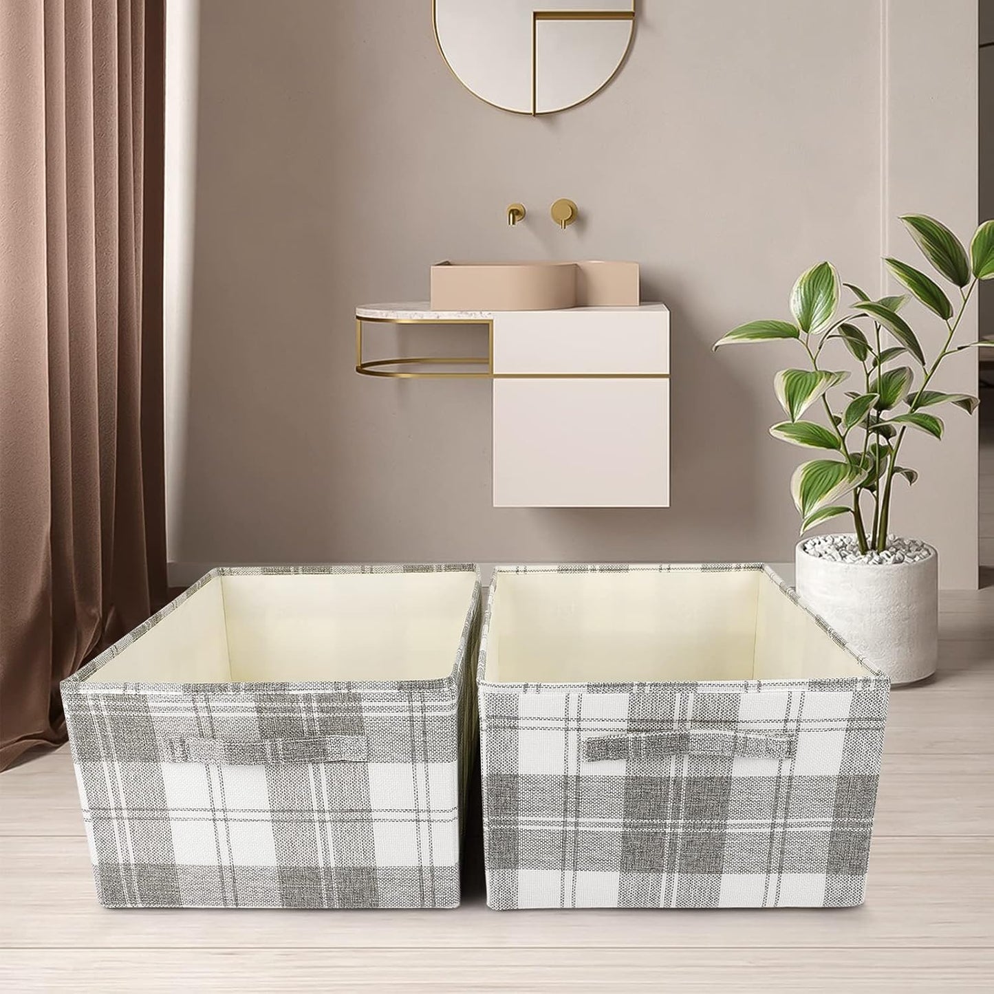 2PCS Storage Baskets Closet Storage Organizer Bins with Handles, Foldable Large Fabric Storage Bins for Shelves, Rectangular Baskets Laundry Clothes Blanket Cubes - Light Gray, Large