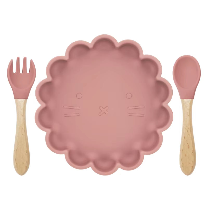 Hot Sale BPA Free Children'S Tableware Oval Lace Cute Food Plates Waterproof Bowl Plates Solid Color Spoon Fork Set Baby Stuff