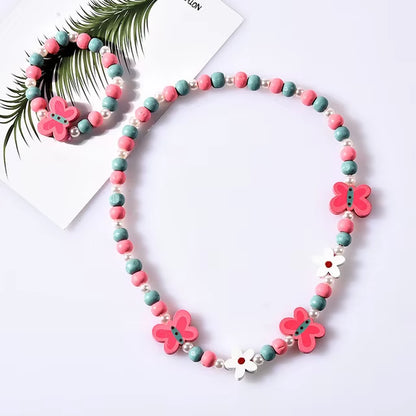 2Pcs/Set Fashion Natural Wood Beads Jewelry Cute Animal Pattern Necklace Bracelet for Party Jewelry Girl Birthday Gift