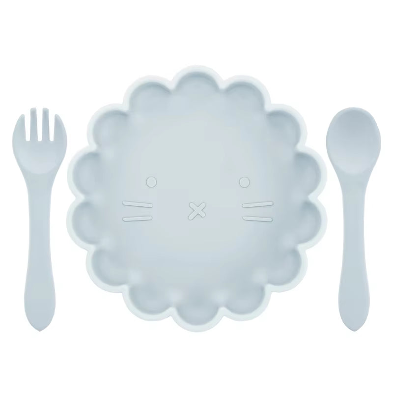 Hot Sale BPA Free Children'S Tableware Oval Lace Cute Food Plates Waterproof Bowl Plates Solid Color Spoon Fork Set Baby Stuff