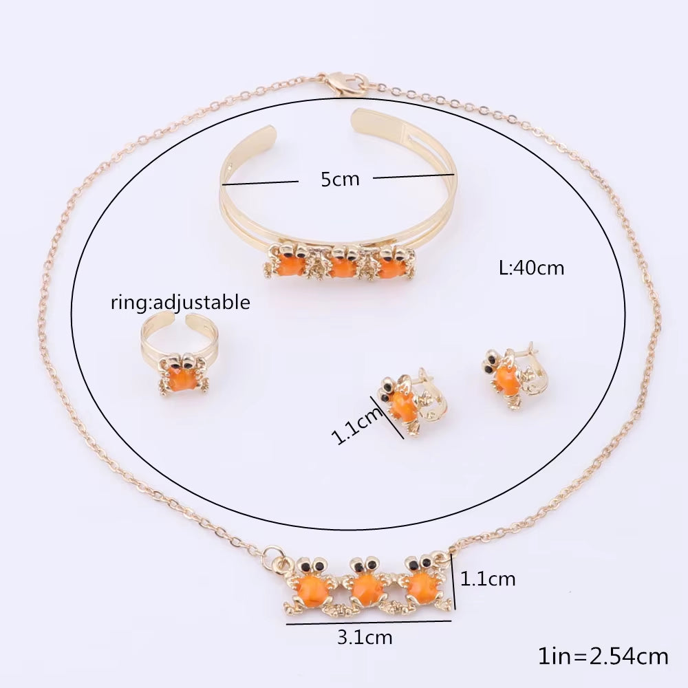 Gold-Color Baby Jewelry Set Gift Children Cute Jewelry Sets Kids Jewellery Ring Earring Bracelet Pendant Necklace