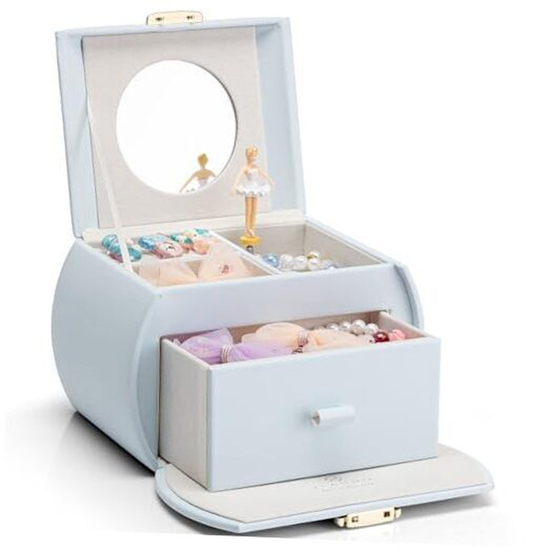 Kids Musical Jewelry Box for Girls with Drawer, Music Box with Light Blue