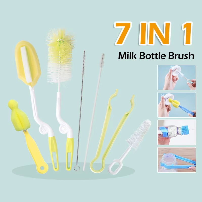 Baby Bottle Brush Baby Bottle Pacifier Cleaner 1 Set 7Pcs Baby Supplies Cleaning Brushes Silicone Cup Brush