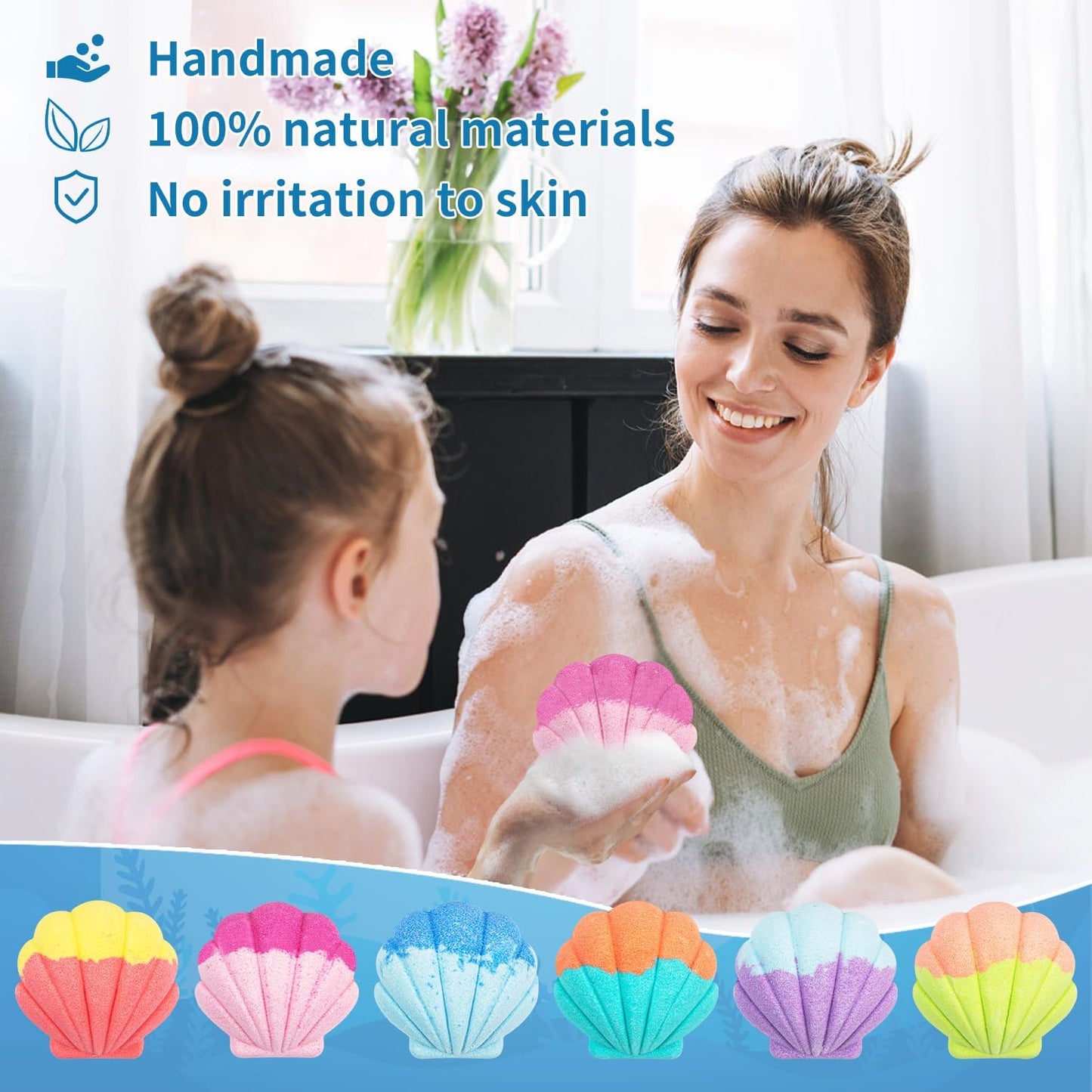 Bath Bombs for Kids Girls, 6 PCS Mermaid Bath Bombs with Surprise inside Natural Organic Kids Bath Bombs Shell Set with Pearl Jewelry Bathbombs Gifts for Girls Birthday Christmas Easter Party Favors