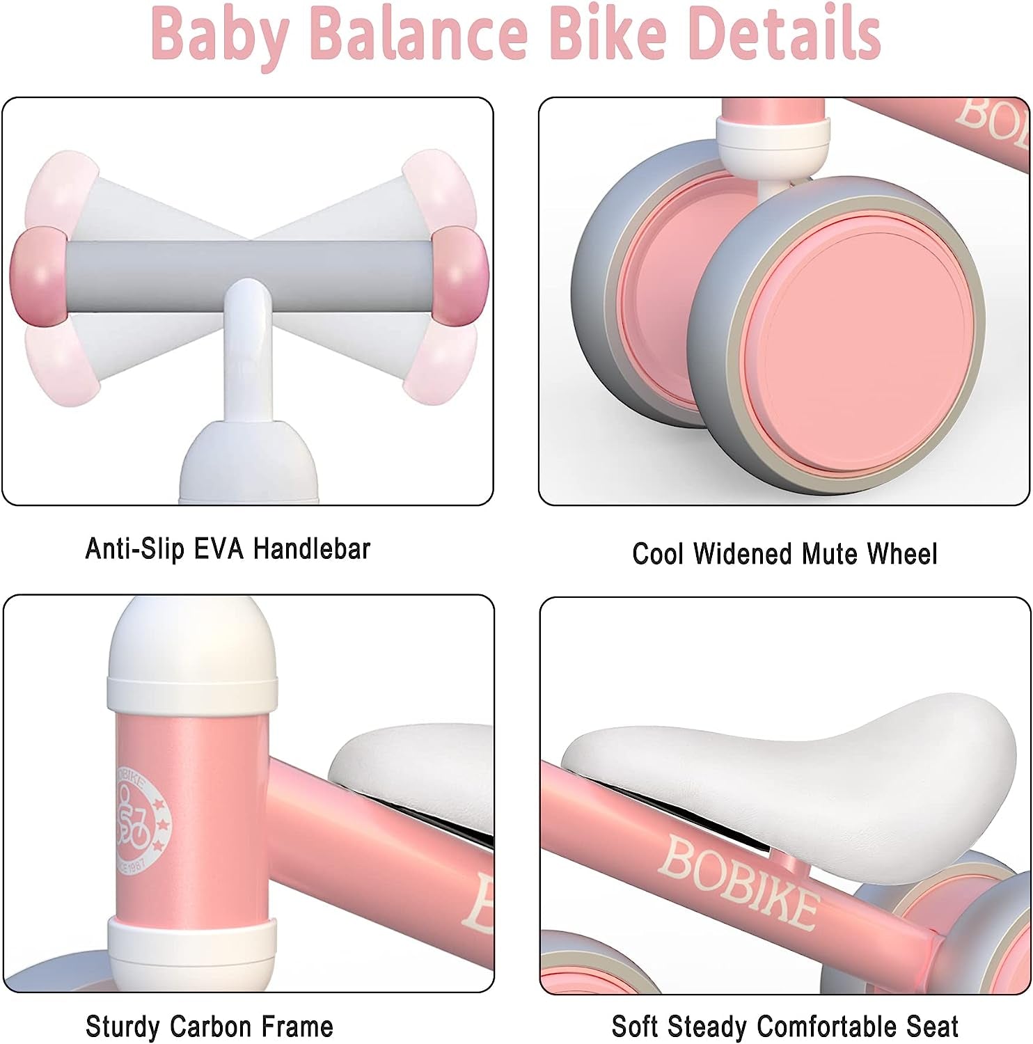 Baby Balance Bike Toys for 10-24 Months Kids Toy Boy and Girls Gifts Toddler Best First Birthday Gift Children Walker No Pedal Infant 4 Wheels Bicycle (Classic, Pink)