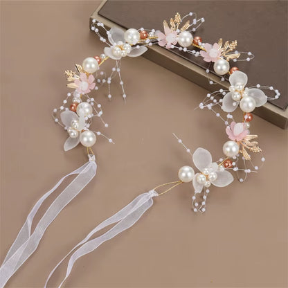 Spring Bohemian Girls Bridal Pearl Hair Headdress Flower Wreath Bride Garland Head Hoop Headbands Hair Jewelry Children Gifts