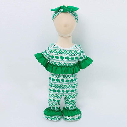 2PCS Clothes Set, 0-24 Months Newborn Baby Girls St. Patrick'S Day Romper +Pants+ Headband +Shoes 4PCS Outfits