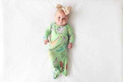 Newborn Knotted Baby Gowns 0-3 Months - Easy-Tie Hospital Outfit Viscose from Bamboo Sleepers for Baby Boy & Girl, Safari Animals