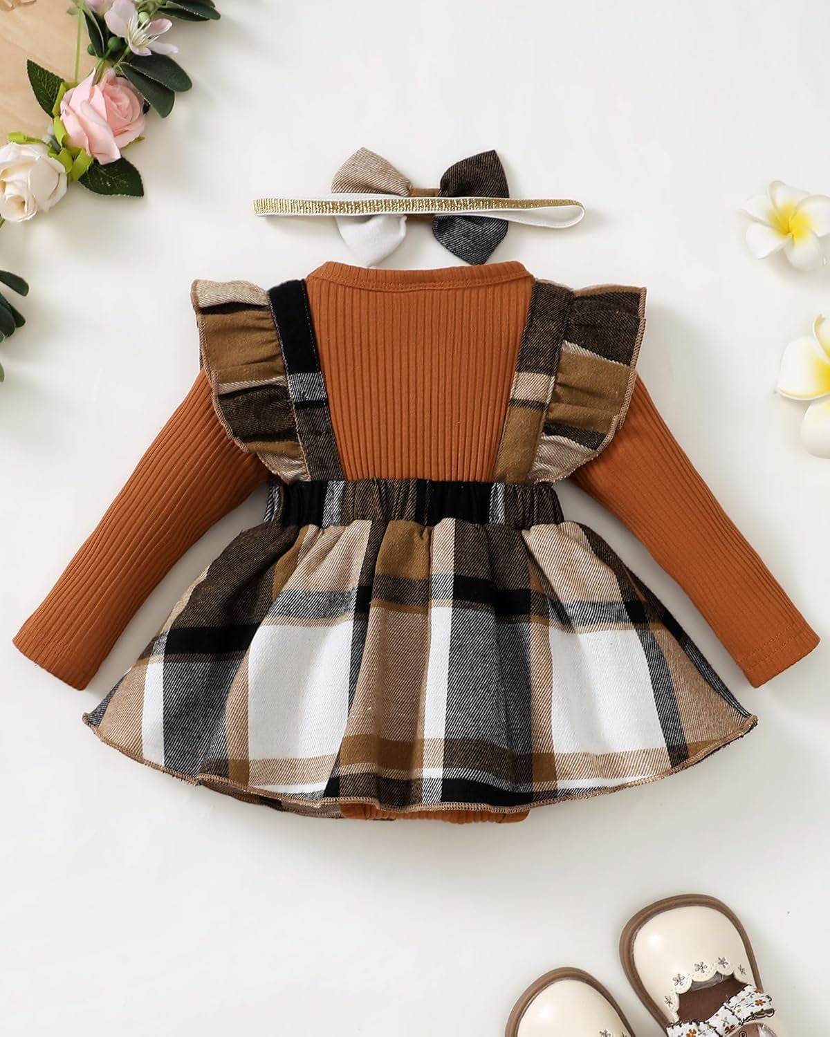 Baby Girl Winter Clothes Toddler Girl Spring Outfit Long Sleeve Ruffle Romper Suspender Skirt Headband Set