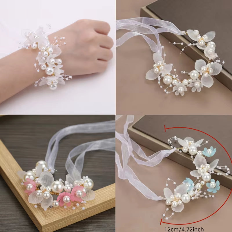 Spring Bohemian Girls Bridal Pearl Hair Headdress Flower Wreath Bride Garland Head Hoop Headbands Hair Jewelry Children Gifts