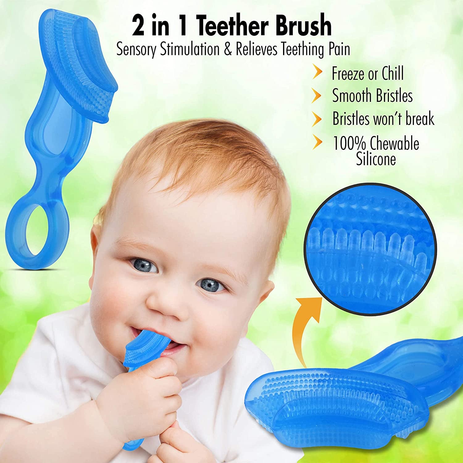 Oral Care Baby’S First Toothbrush, Smooth Silicone Bristles Gently Clean Tender Teeth and Gums, for Ages 4+ Months, Blue, 1 Pack