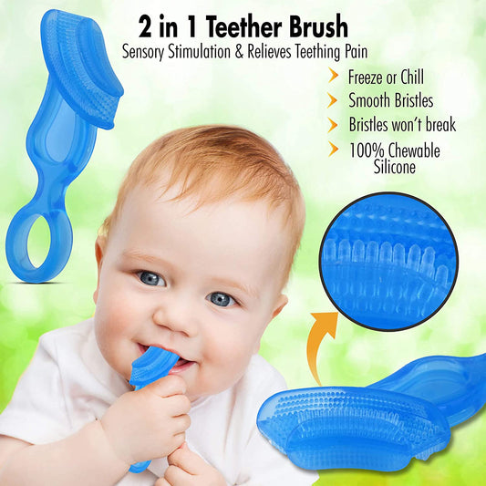 Oral Care Baby’S First Toothbrush, Smooth Silicone Bristles Gently Clean Tender Teeth and Gums, for Ages 4+ Months, Blue, 1 Pack