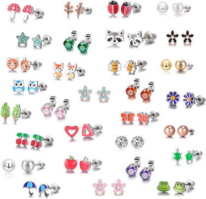 30 Pairs Hypoallergenic Earrings for Girls Sensitive Ears with Stainless Steel Post -Assorted Cute Stud Earrings for Teens Girls Women