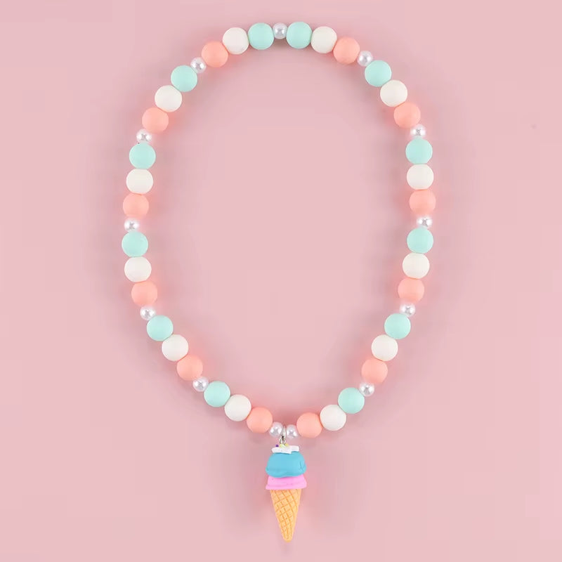 Cute Pendants Kids Necklace Candy Color Beaded Necklace Sweet Little Princess Cartoon Children Jewelry Wholesale