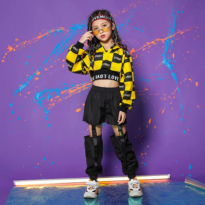 Children Girl Long Sleeve Black Yellow Hip Hop Hiphop Ds Jazz Dance Costumes Ballroom Clothes Outfit Girl Clothes