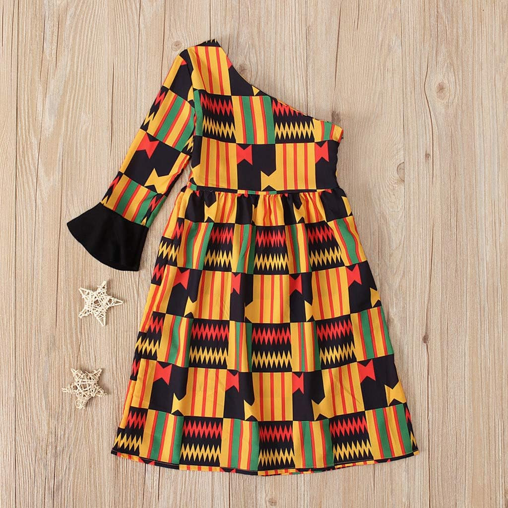 Little Girls Dashiki African Dresses,Toddler Baby Kids Ethnic Style Sloping Shoulder Party Dress Clothes