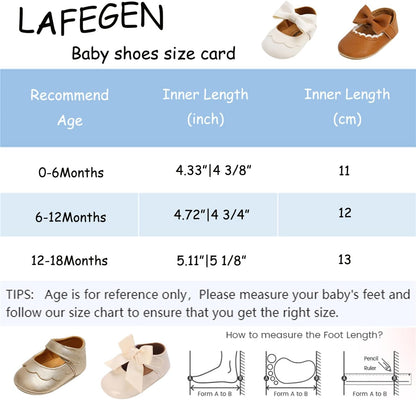 Baby Girls Mary Jane Flats with Bownot Non Slip Soft Sole PU Leather Newborn Infant Toddler First Walker Cirb Dress Shoes