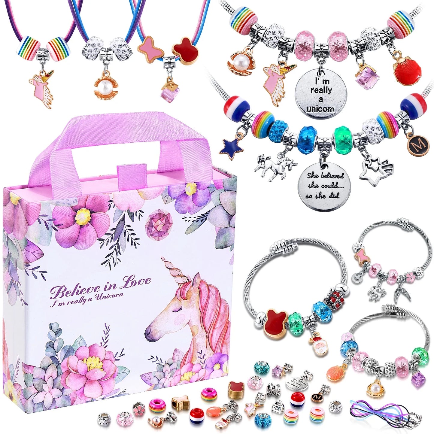 Charm Bracelet Making Kit,Gifts for 6 7 8 9 Year Old Girls, Girls Toys Ages 6-12,6 7 8 9 Year Old Girl Birthday Gifts,Arts and Crafts for Kids Ages 6-8,Jewelry Making Kit