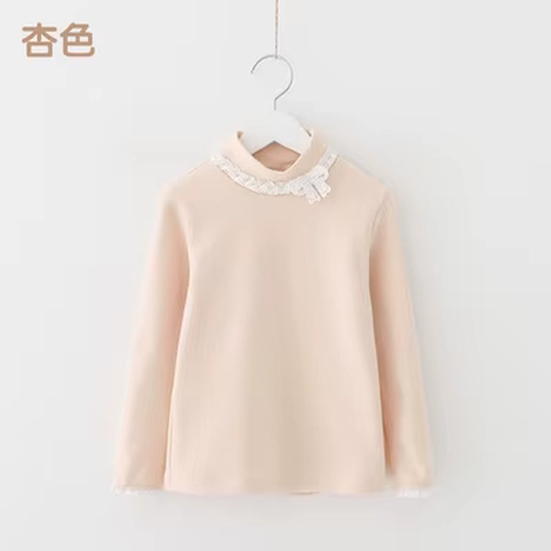 2024 Spring Autumn 3 4 5 6 7 8 10 12 Years Children'S Clothing Princess Bowtie Basic Blouse Kids Baby Girls Long Sleeve T-Shirt