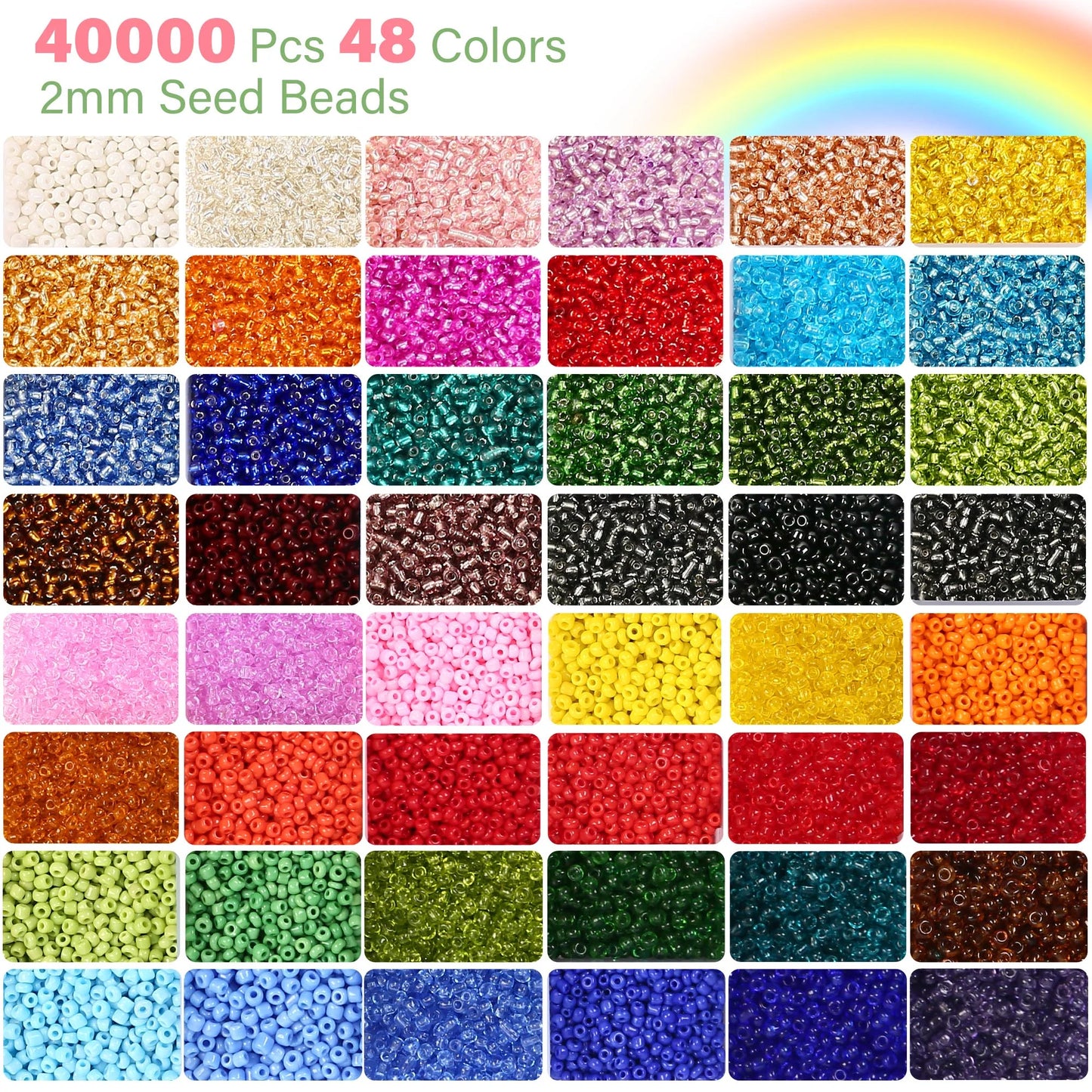 2Mm Glass Seed Beads Bracelet Jewelry Making Kit for Kids, 40000 Ct, DIY Craft Girls Gifts