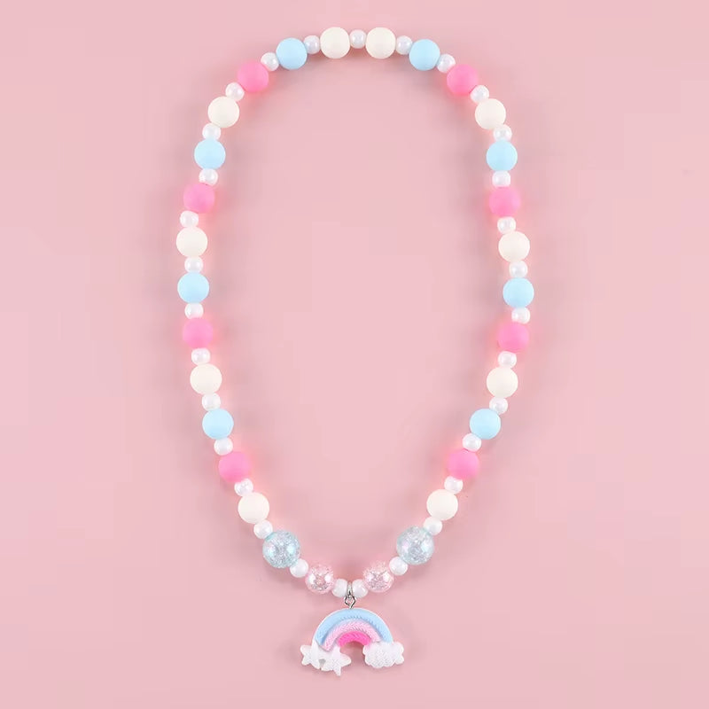 Cute Pendants Kids Necklace Candy Color Beaded Necklace Sweet Little Princess Cartoon Children Jewelry Wholesale