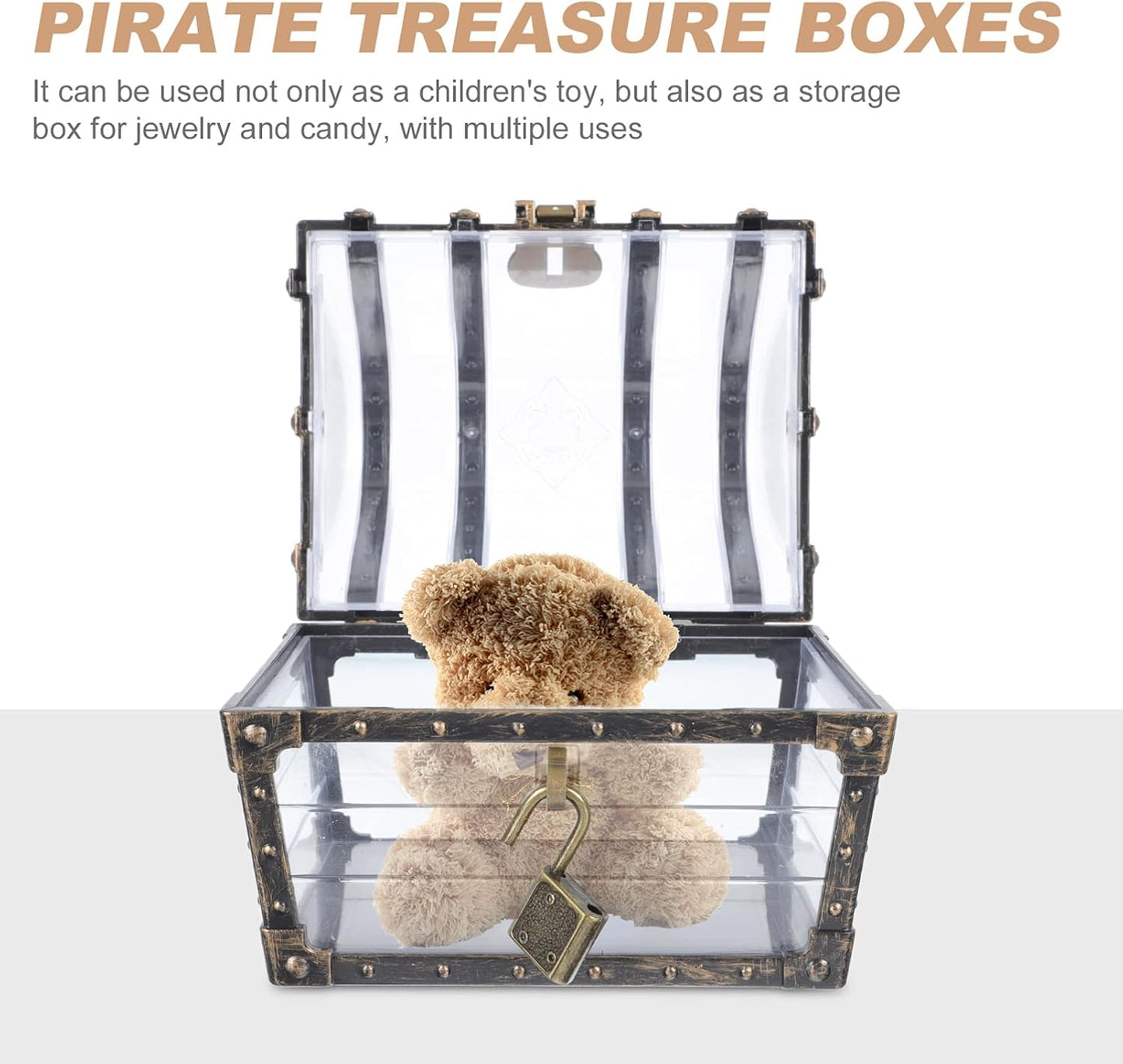 Pirate Treasure Case with Lock Transparent Pirate Jewelry Chest Gemstone Crystal Storage Box Rhinestone Container Toys for Children Girl