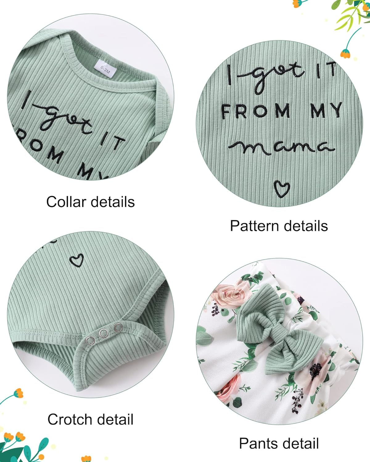 Baby Girls Clothes Newborn Infant Baby Girls Outfit Long Sleeve Ruffle Romper Floral Pants Headband Sets 0-18 Months