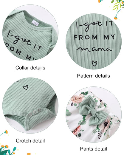 Baby Girls Clothes Newborn Infant Baby Girls Outfit Long Sleeve Ruffle Romper Floral Pants Headband Sets 0-18 Months