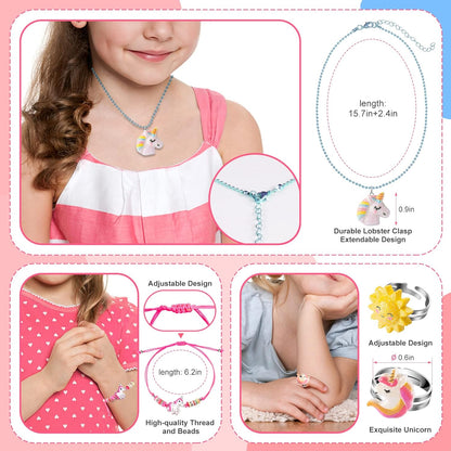 Kids Jewelry for Little Girls, Unicorn Play Necklaces Rings Bracelets Set for To