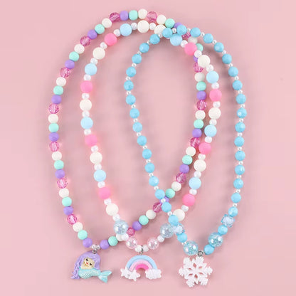 Cute Pendants Kids Necklace Candy Color Beaded Necklace Sweet Little Princess Cartoon Children Jewelry Wholesale