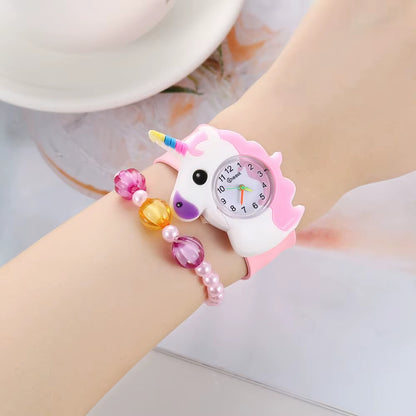 Children Rainbow Horse Patter Watch Jewelry Set Necklace Earrings Ring Bracelet Gifts for Children and Girls