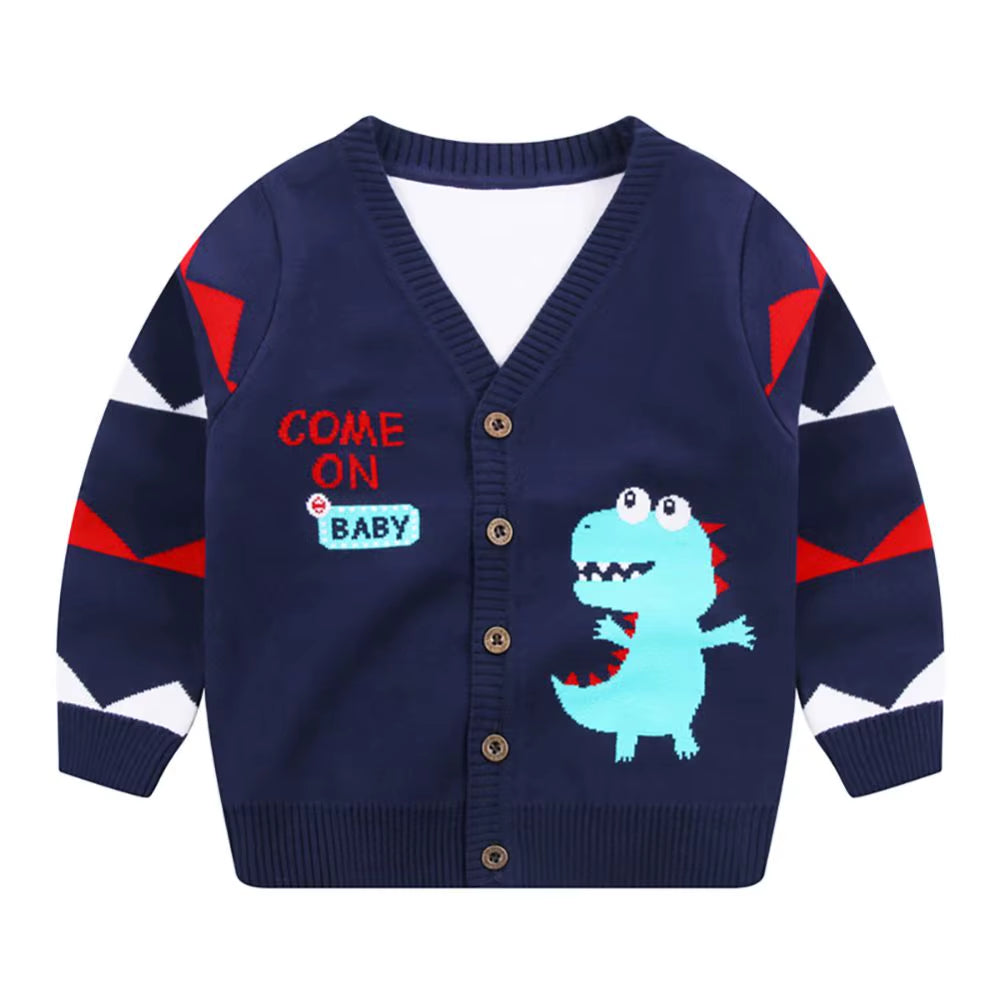 Autumn Winter Kids Cardigan Sweater Baby Boys Girls V-Neck Cartoon Dinosaur Children Sweater Knitted Cardigan Coat Outwear 1-8Y