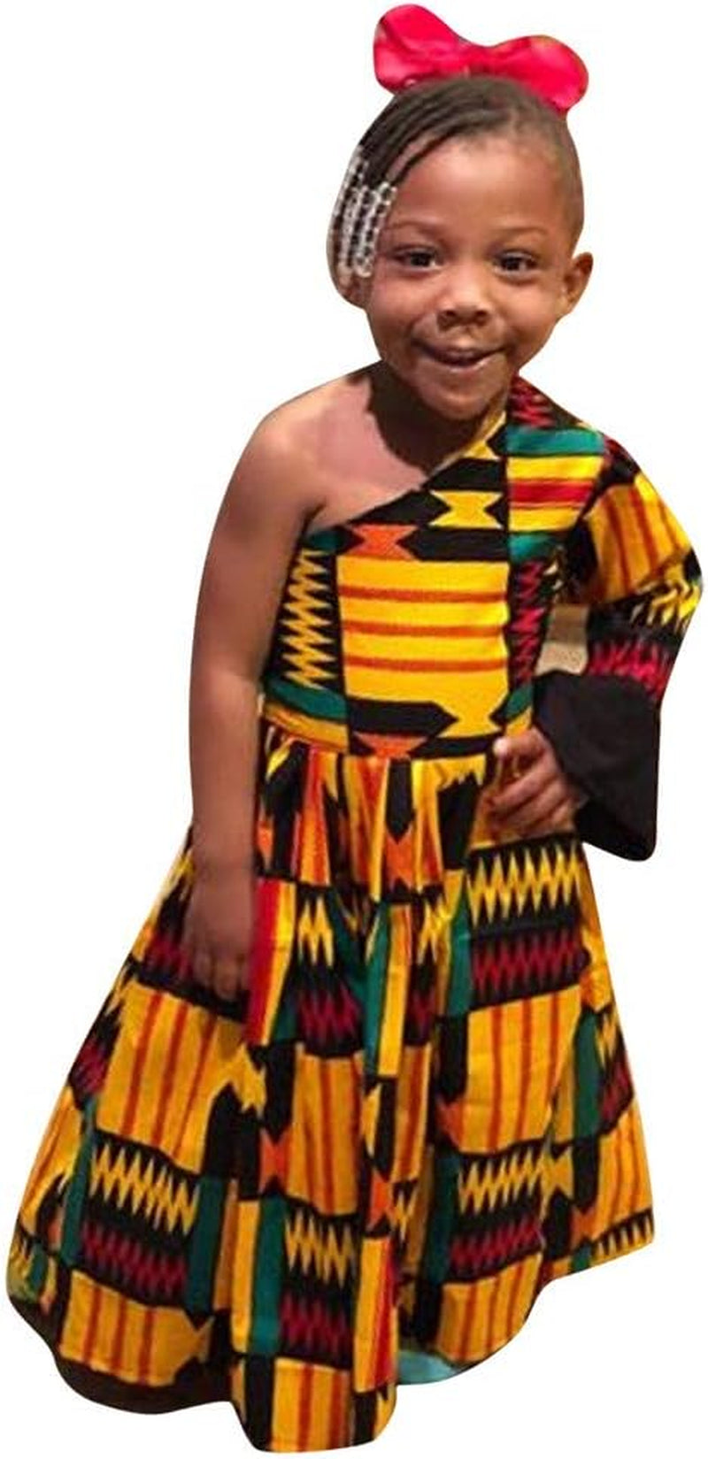 Little Girls Dashiki African Dresses,Toddler Baby Kids Ethnic Style Sloping Shoulder Party Dress Clothes