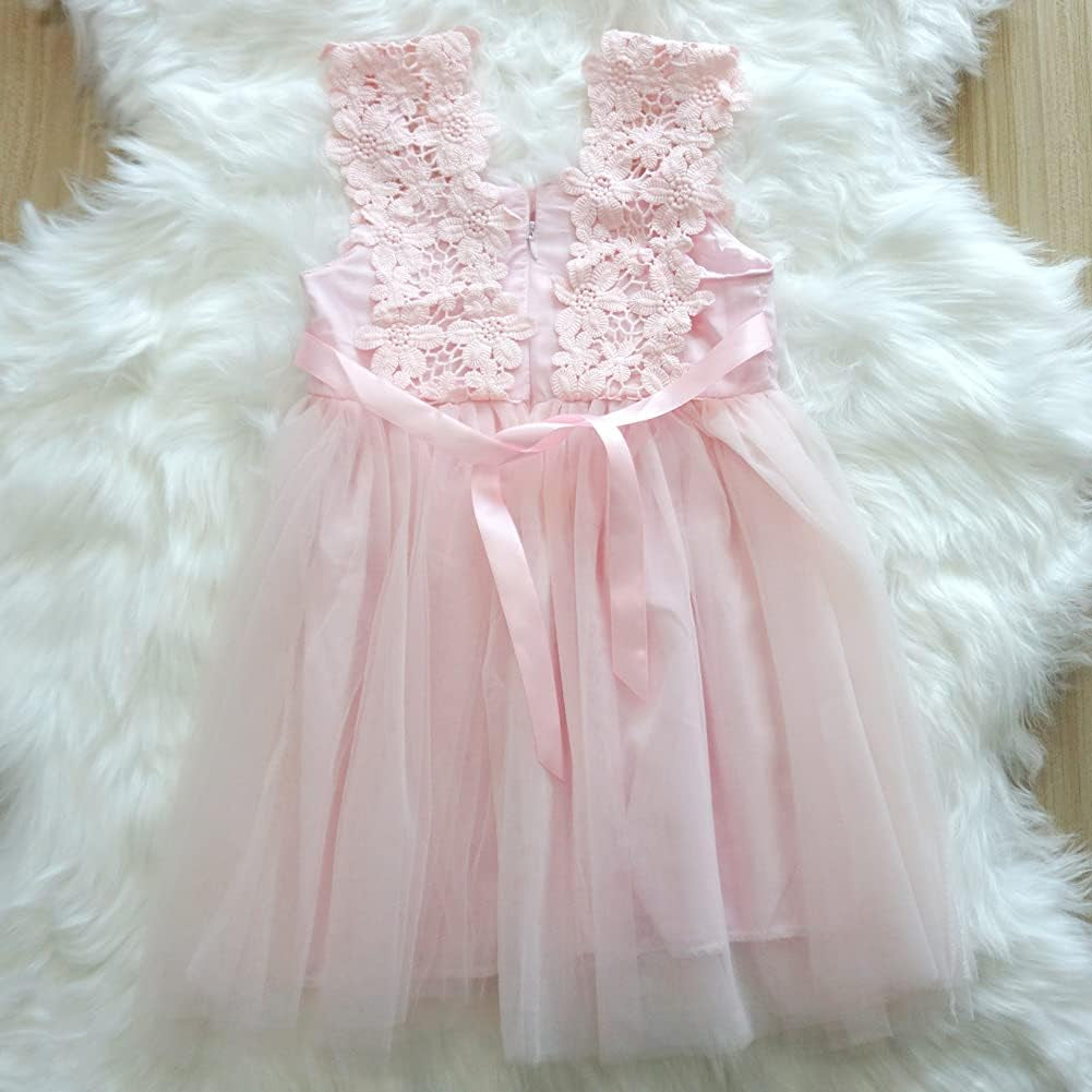 Baby Girl Flower Lace Dress Elegant Princess Toddler Tulle Dress for Wedding Birthday Party.