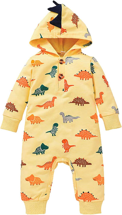 Newborn Jumpsuit Clothes Infant Baby Boy Girl 3D Dinosaur Hooded Romper Outfits 0-24 Months