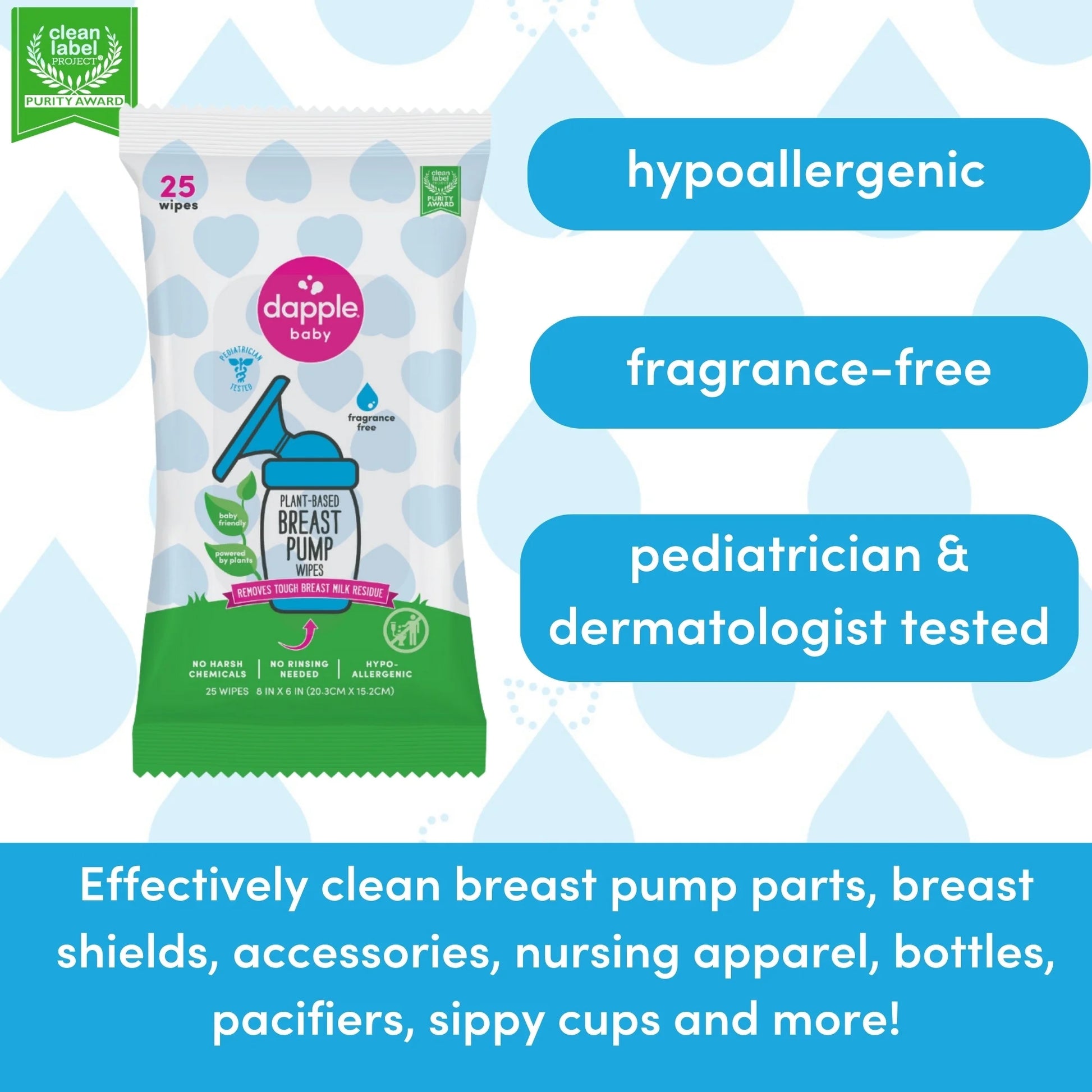 Baby Breast Pump Cleaning Wipes, Unscented, 1 Resealable Pack (25 Wipes)