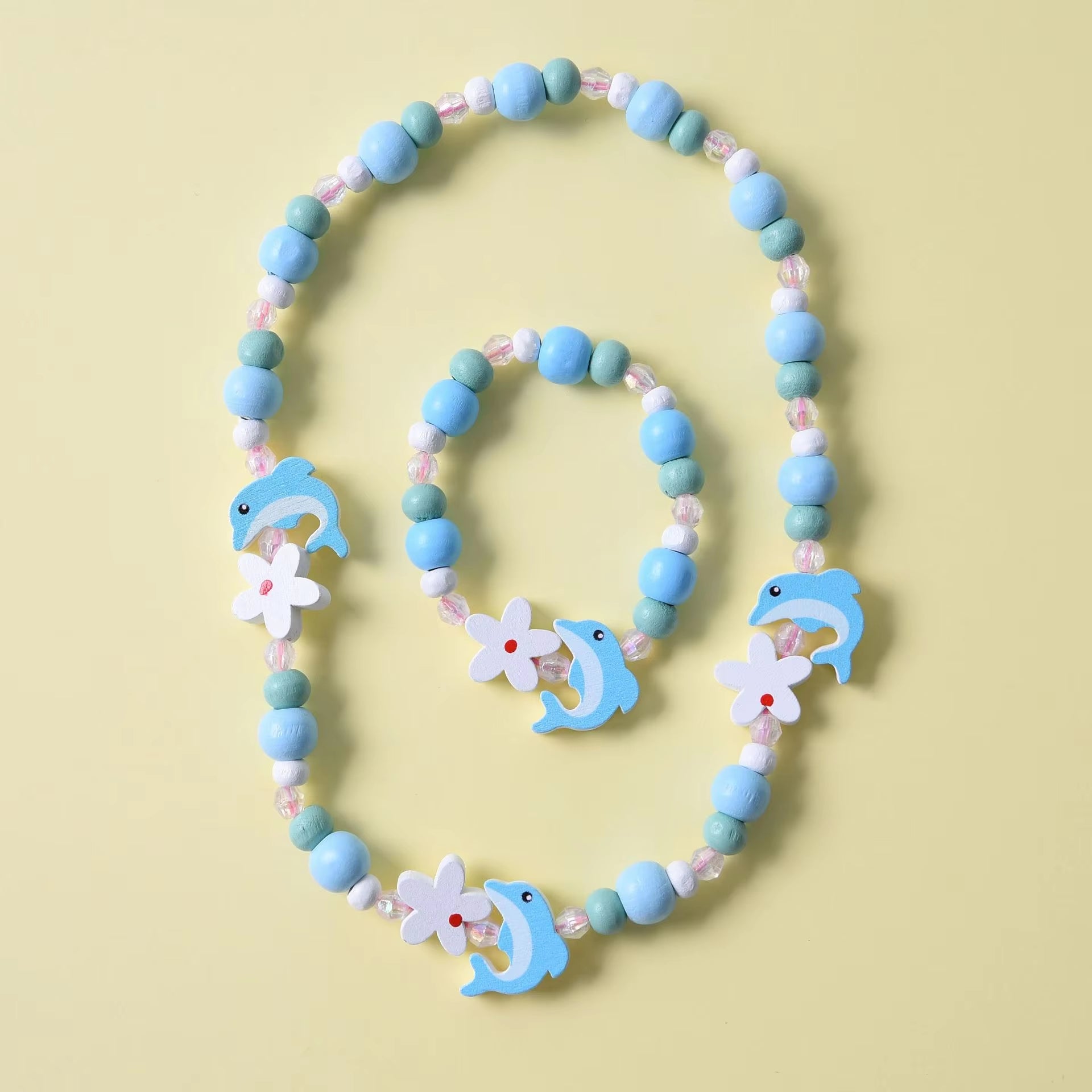 2Pcs/Set Fashion Natural Wood Beads Jewelry Cute Animal Pattern Necklace Bracelet for Party Jewelry Girl Birthday Gift