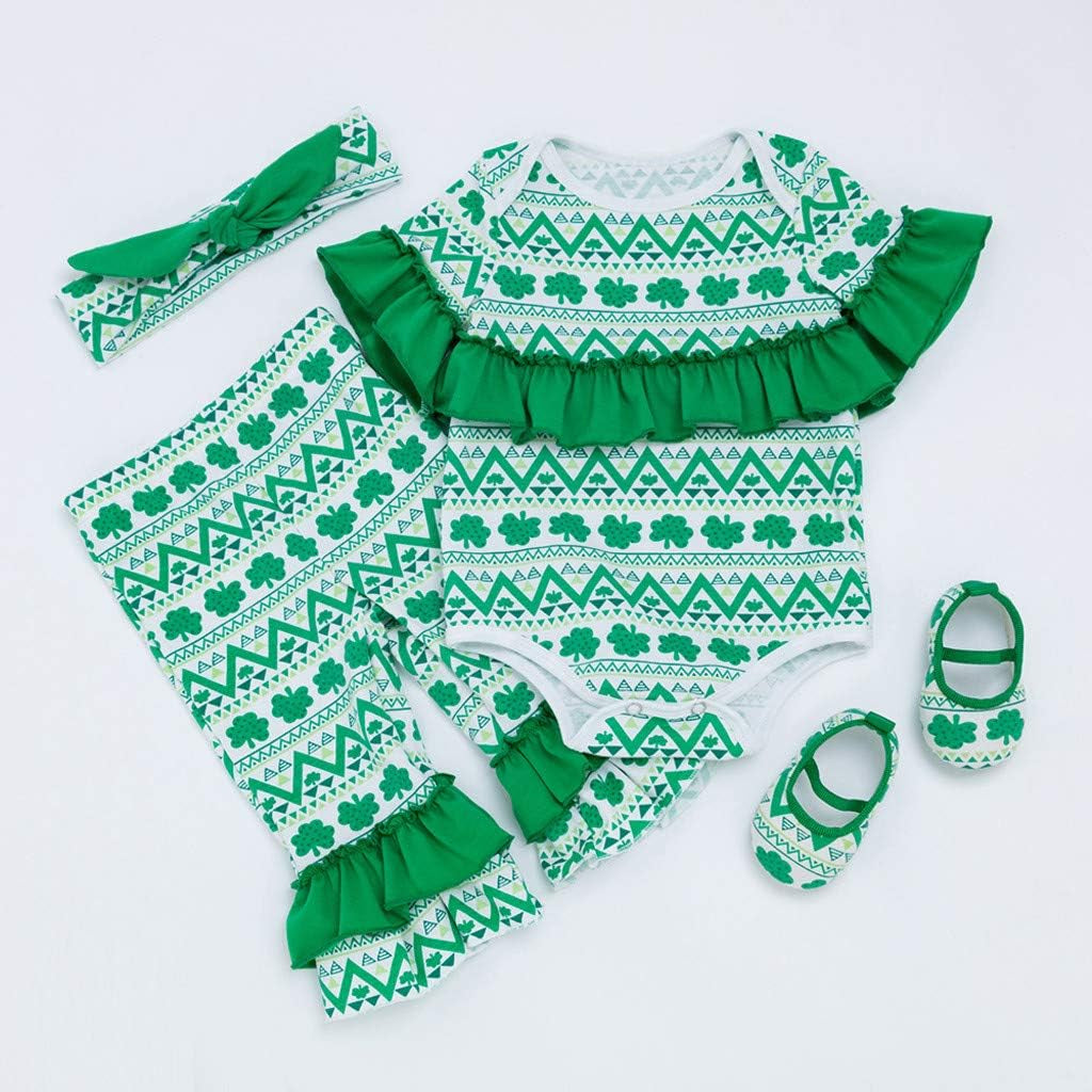 2PCS Clothes Set, 0-24 Months Newborn Baby Girls St. Patrick'S Day Romper +Pants+ Headband +Shoes 4PCS Outfits