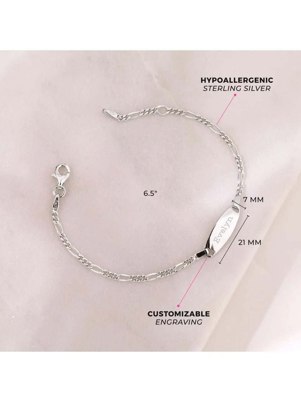 6.5" Oval Classic Engravable Kids / Children'S / Girls Bracelet - Sterling Silver