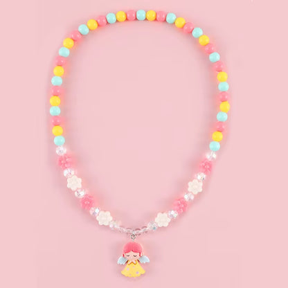 Cute Pendants Kids Necklace Candy Color Beaded Necklace Sweet Little Princess Cartoon Children Jewelry Wholesale