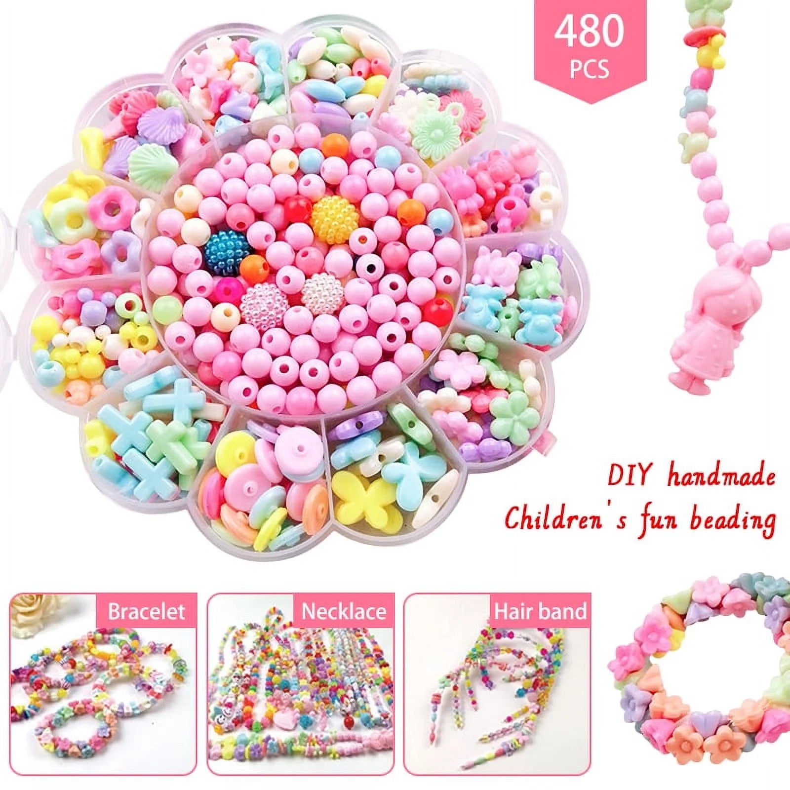 480+Pcs Bead Kids Set for Jewelery Making - Craft Beads Kits for Little Girls DIY Necklaces Bracelet Children Games,Gift for Kids. Jewelry Beads for Kids，Craft Bead Kit,Best Birthday Gift