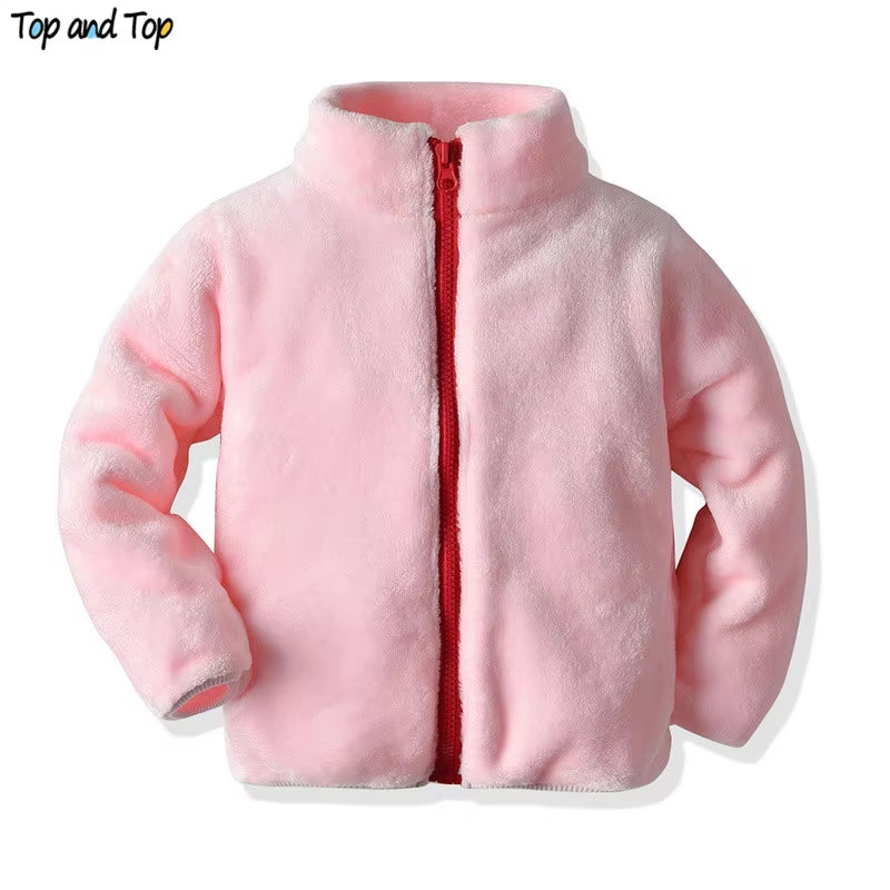 Autumn Winter Cute Baby Kids Boys Girls Fannel Jacket Coat Toddler Zipper Plush Casual Outerwear Snowsuit Bebes