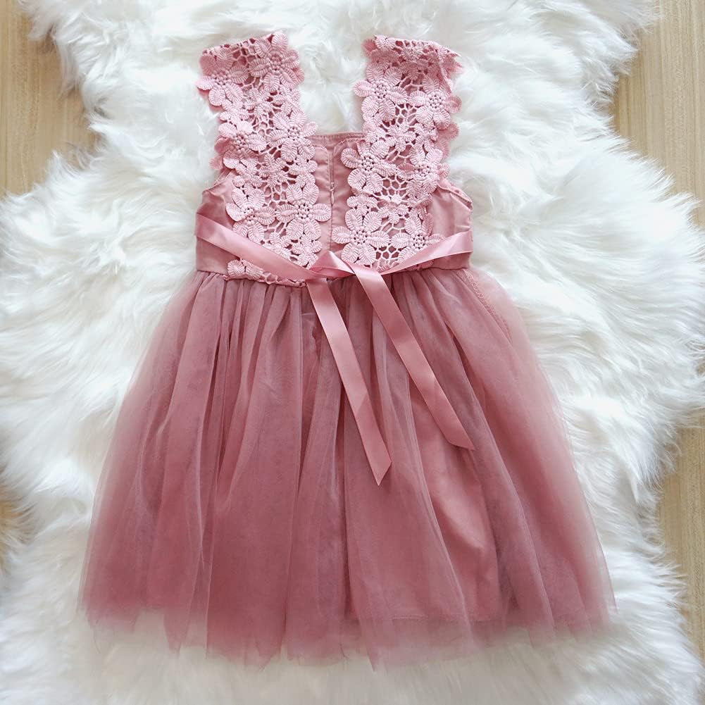 Baby Girl Flower Lace Dress Elegant Princess Toddler Tulle Dress for Wedding Birthday Party.